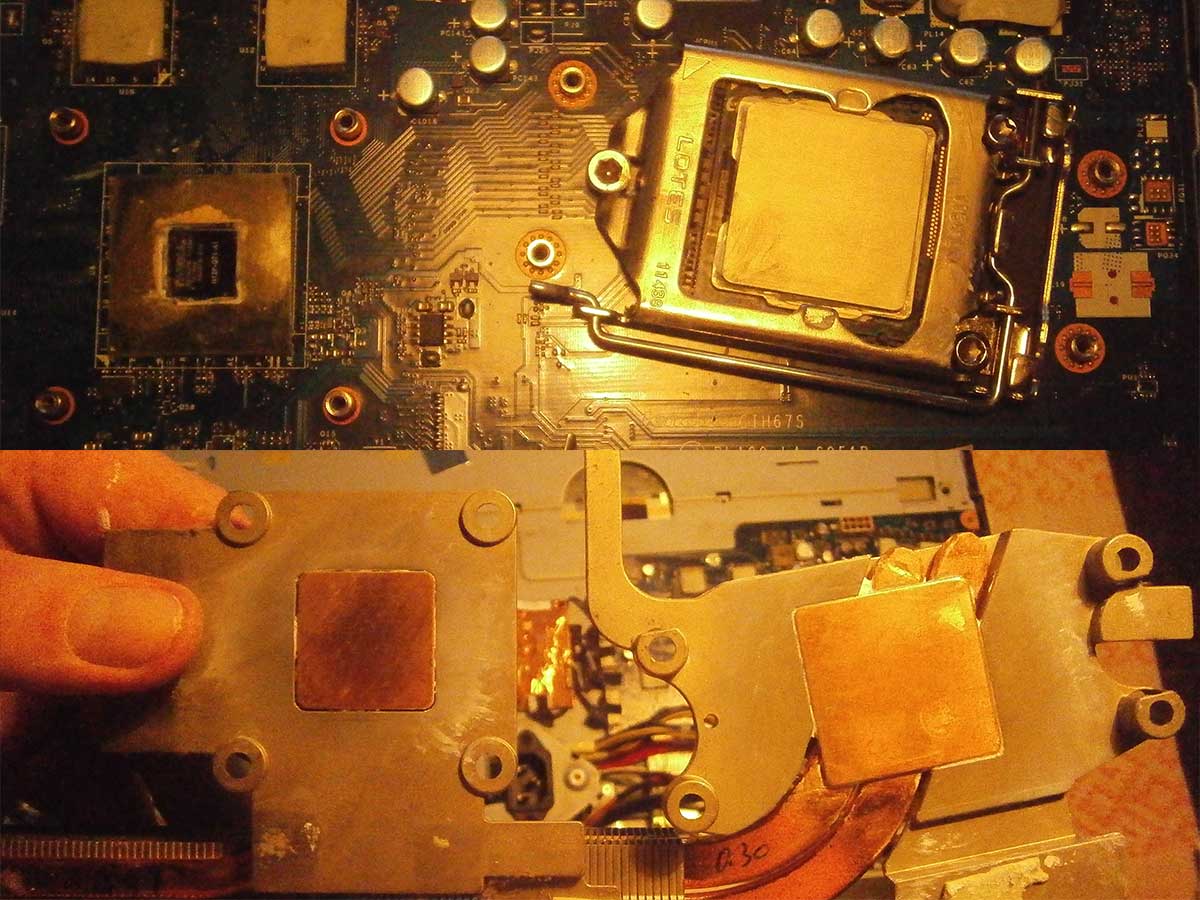 процессор и радиатор материнской платы моноблока Lenovo IdeaCentre B520 без термопасты, очищенные